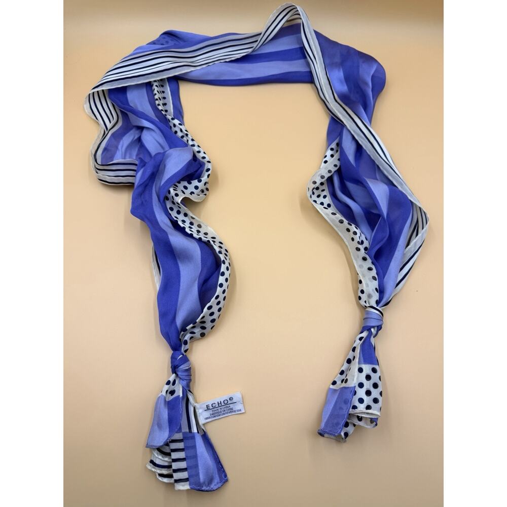 ECHO Silk Scarf Multicolor Dot Black Blue about 60” Long